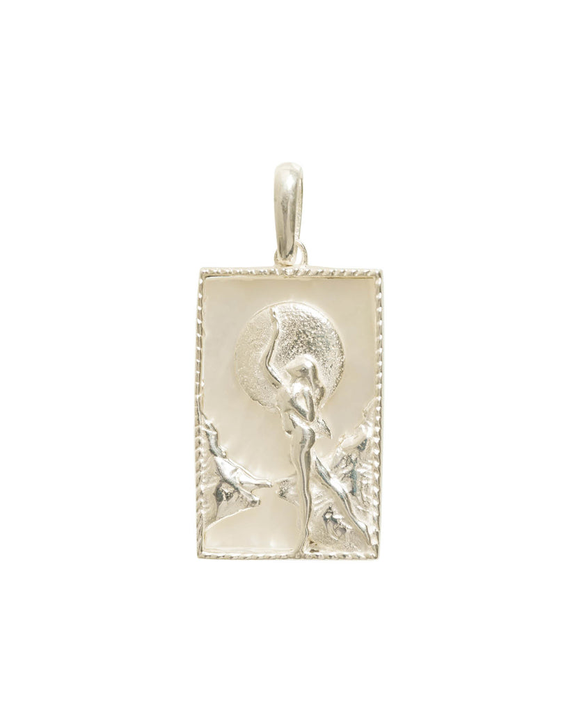 Rectangle Silver Woman and Moon Pendant