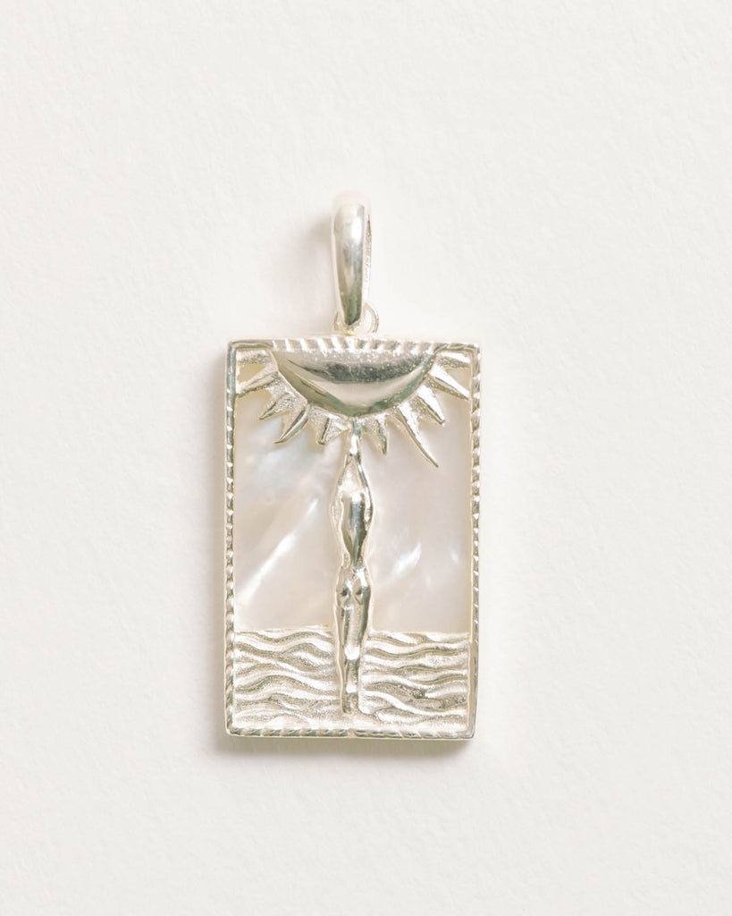 Rectangle Silver Woman and Sun Pendant