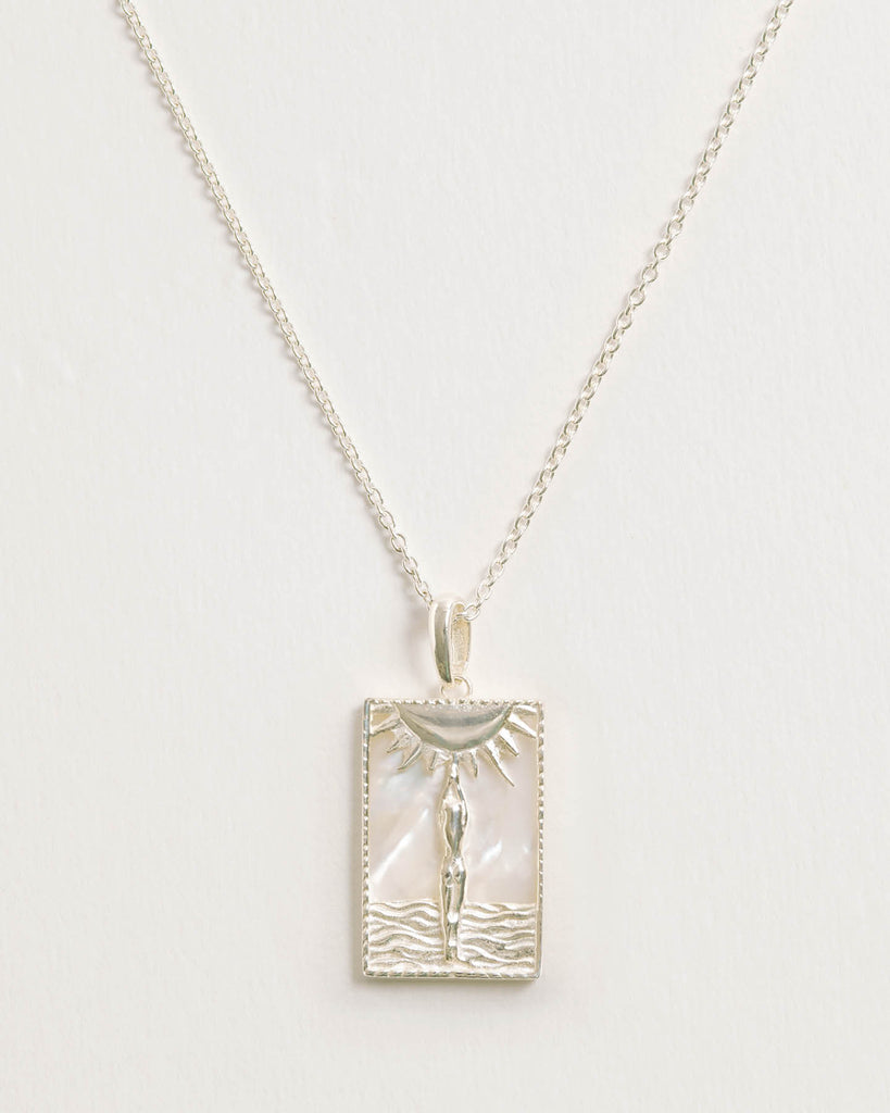 Rectangle Silver Woman & Sun Necklace