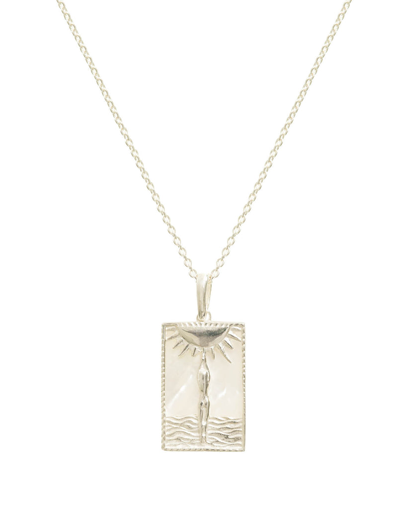 Rectangle Silver Woman & Sun Necklace