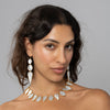 Woman Wearing Statement Mother of Pearl Drop Earrings | Freya Rose