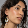 Woman Wearing Feminine Mother of Pearl and Pearl Drop Earrings | Freya Rose