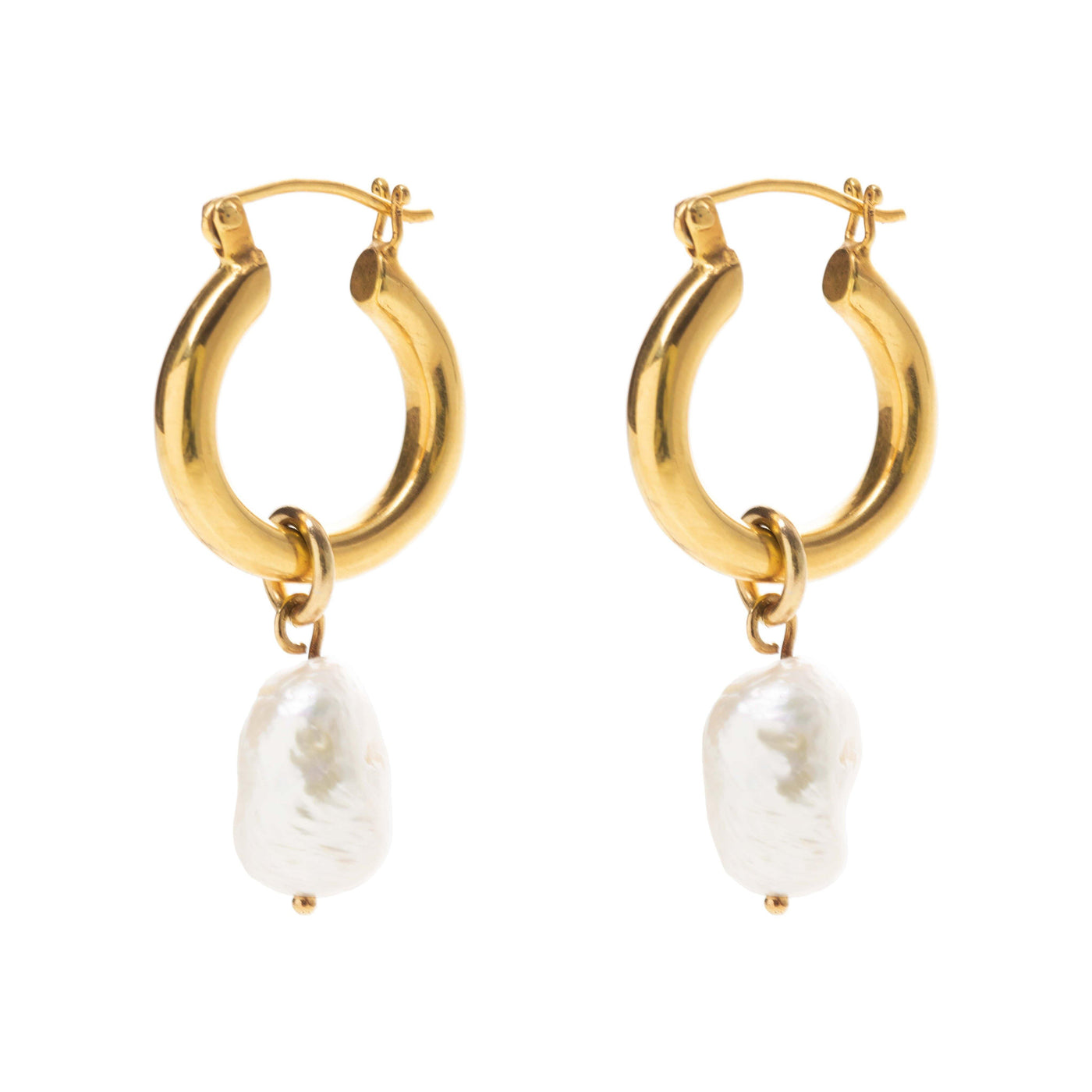 Gold Mini Hoop Earrings with Baroque Pearls - Freya Rose Pearl Jewellery
