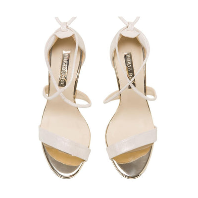 Ivory Shimmering Suede & Champagne Mirrored Leather Sandal Bridal Shoes