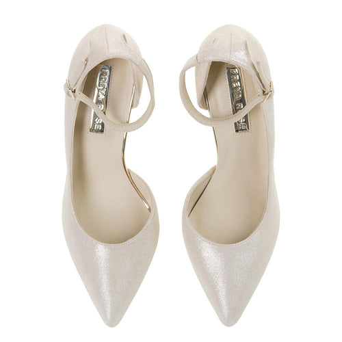 A pair of Freya Rose Champagne Bridal Court Shoes
