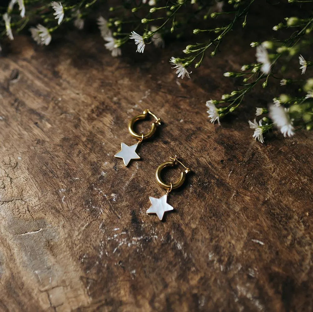 Gold Mini Hoop Earrings with Detachable Stars - Freya Rose Jewellery