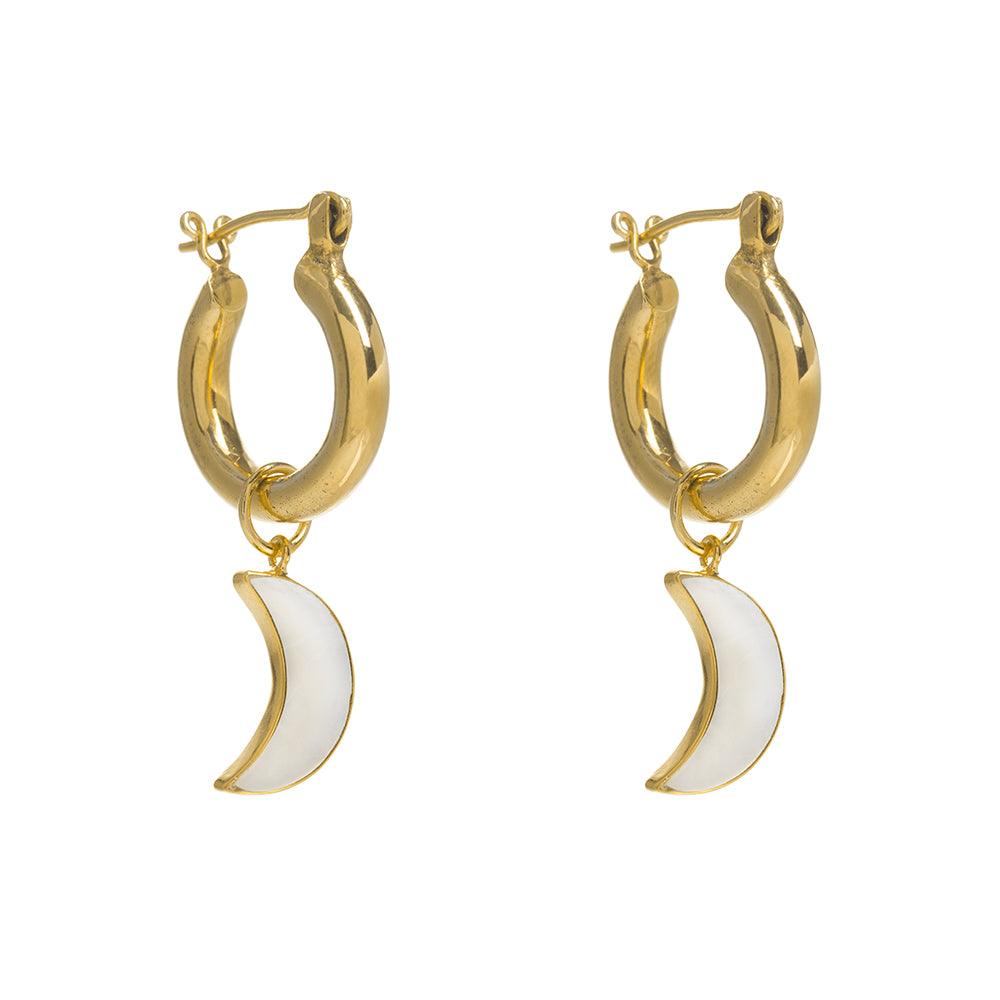 Gold Mini Hoop Earrings with Detachable Moons - Freya Rose Jewellery