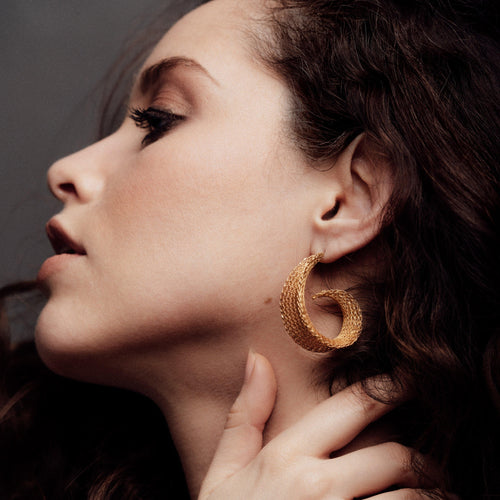 22ct Gold Weave Curled Hoops - Freya Rose Earrings