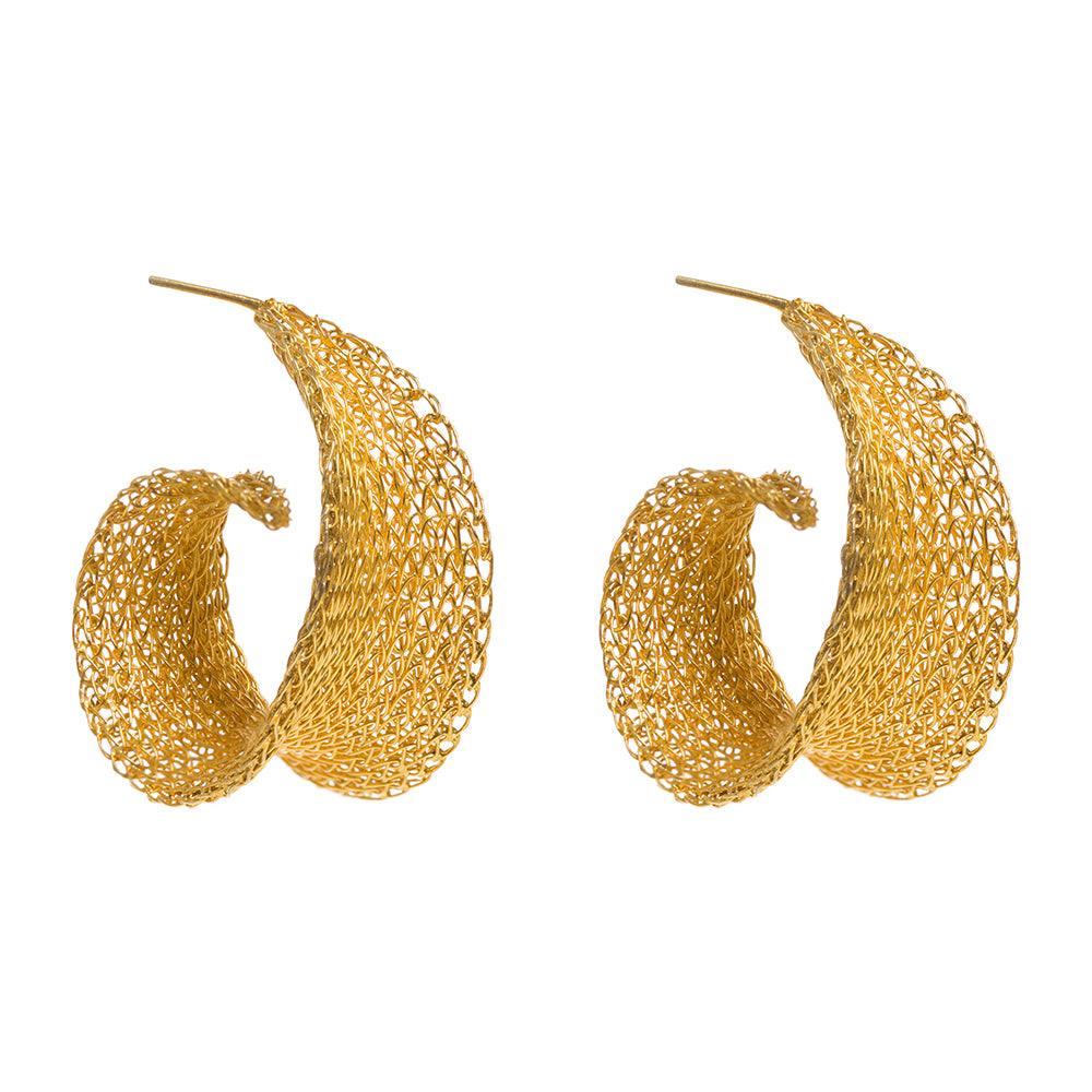 22ct Gold Weave Curled Hoops - Freya Rose Designer Earrings