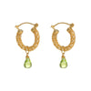 Gold Weave Mini Hoop Earrings with Peridot Charm - Freya Rose Jewellery