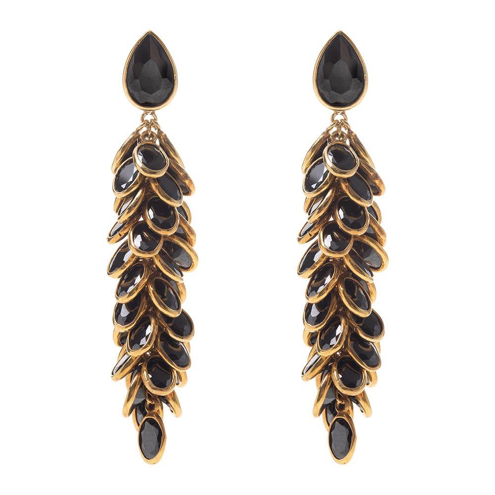 Gold and Black Crystal Long Drop Earrings - Freya Rose Pearl Jewellery