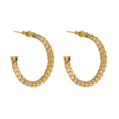 22ct Gold Weave Medium Open Hoops - Freya Rose Earrings