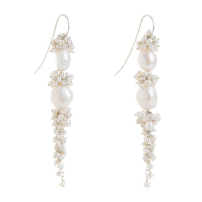 Product image of Silver Baroque Pearl Long Drop Earrings - Freya Rose Pearl Jewellery