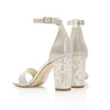 Freya Rose London 'Martene' Bridal Shoe Champagne suede sandal with block Mother of Pearl heel