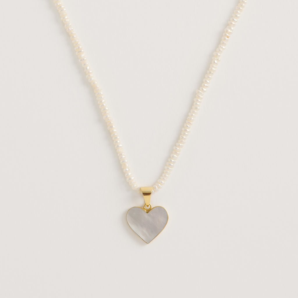 Seed Pearl Necklace with Mother of Pearl Heart Pendant - Freya Rose Jewellery