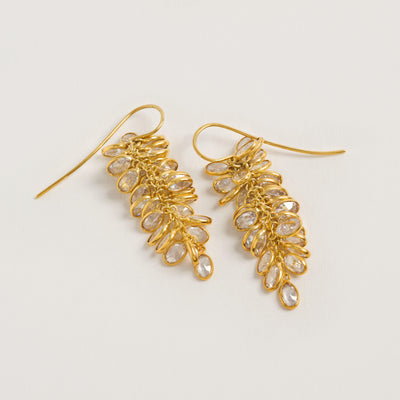 22ct Gold Midi Crystal Drops - Freya Rose Pearl Designer Earrings