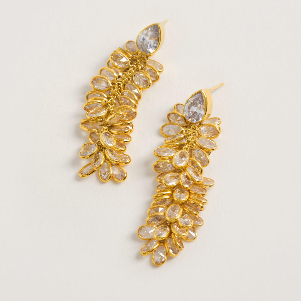 Gold Crystal Long Drop Earrings - Freya Rose Jewellery