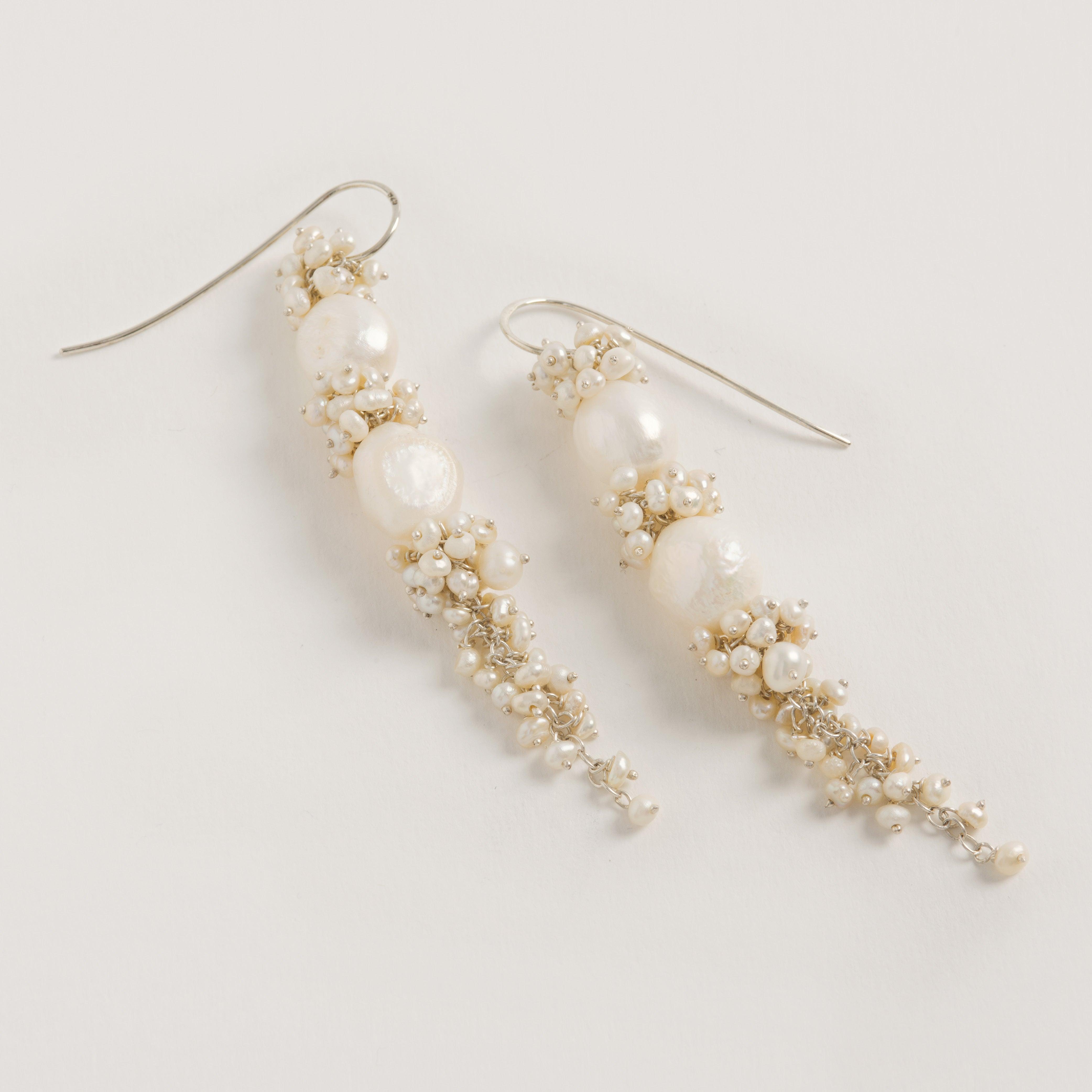 Silver Baroque Pearl Long Drops | Silver | Earrings | Freya Rose