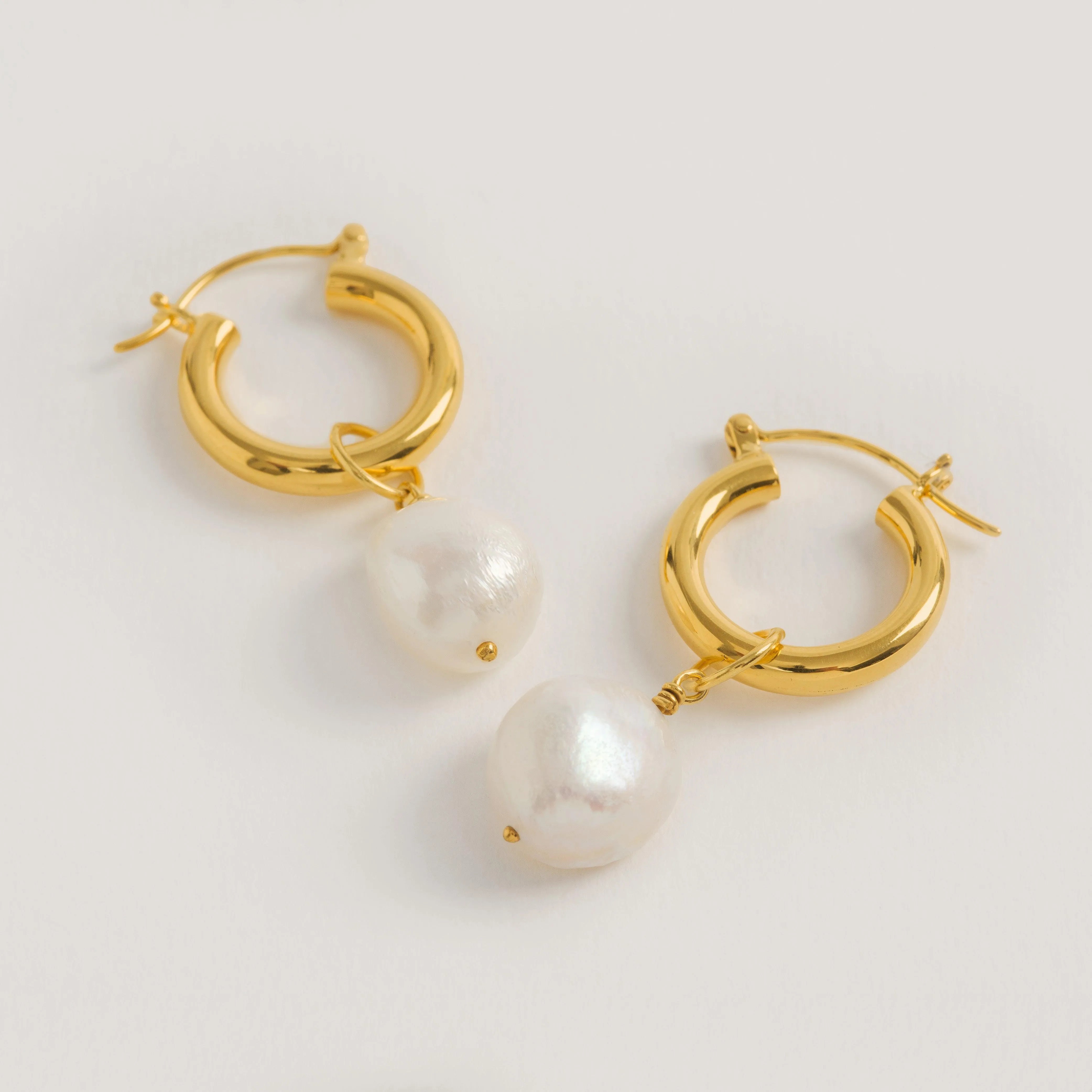 Baroque Pearl Mini Hoop Earrings Gold Freya Rose