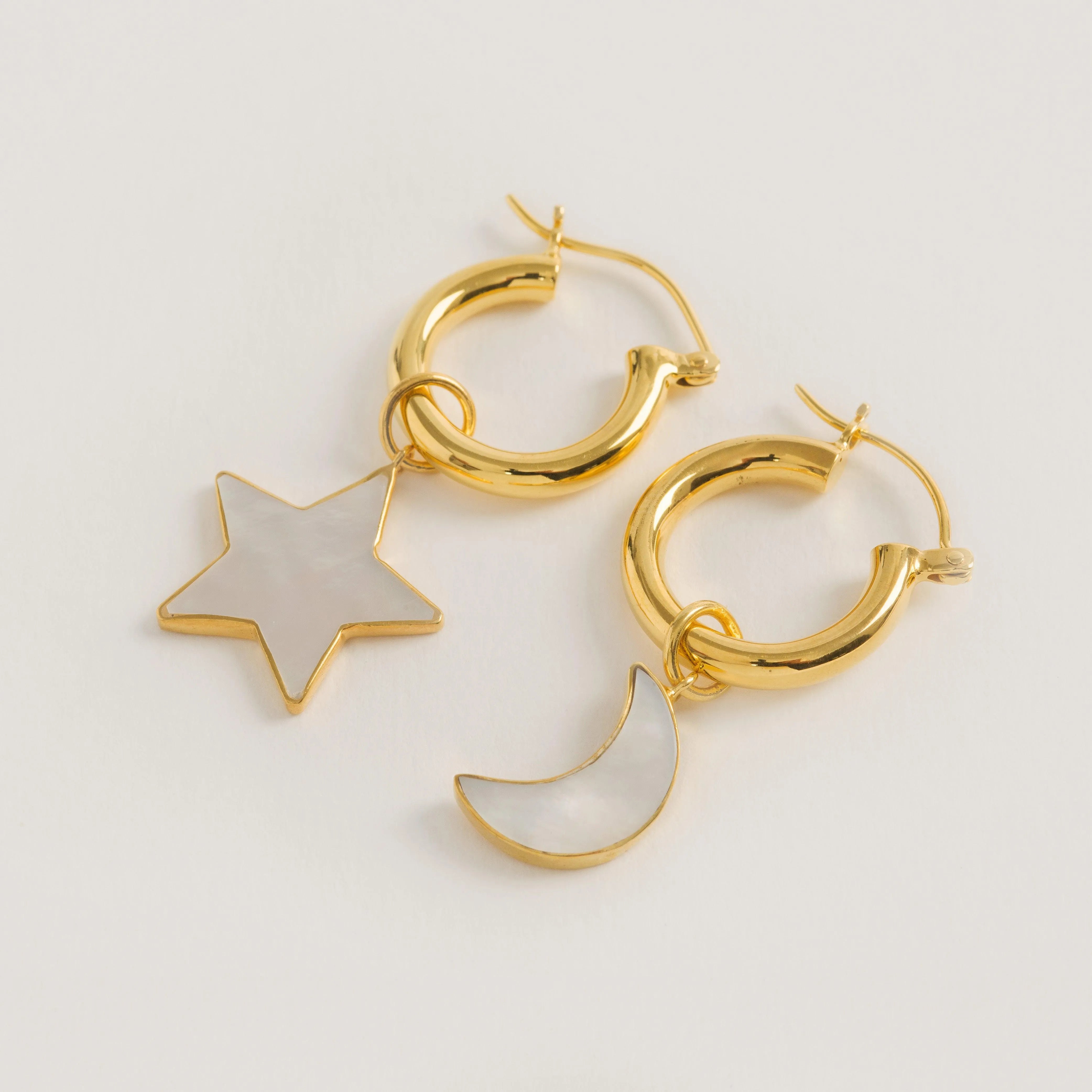 Mini Hoop Earrings with Star Moon Pendant Gold Freya Rose