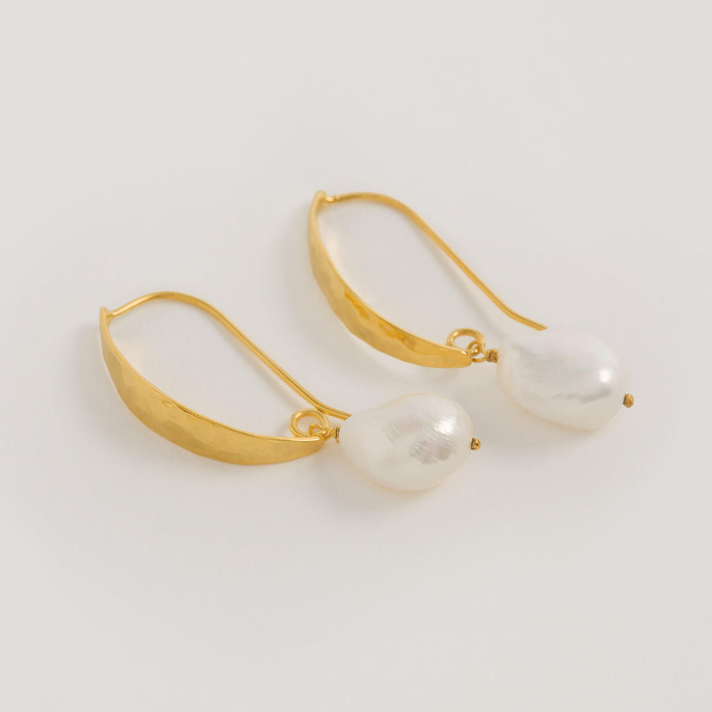Hammered Gold Baroque Pearl Earrings - Freya Rose Jewellery