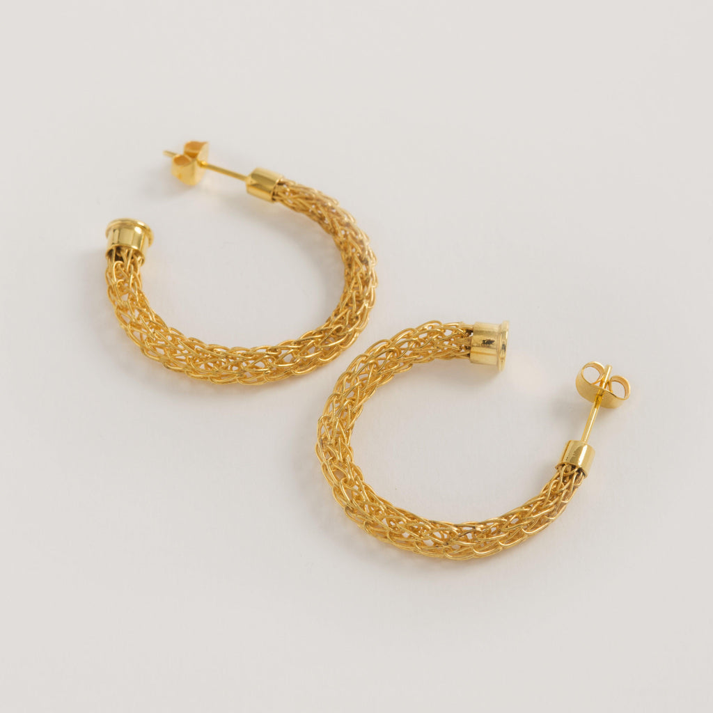 22ct Gold Weave Medium Open Hoops - Freya Rose Earrings