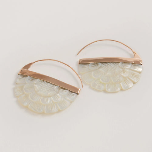 Hand Carved Mother of Pearl  Rose Hoop Earrings - Freya Rose Jewellery