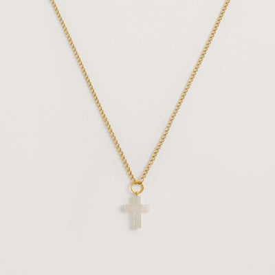 Mother of Pearl Cross Gold Necklace - Freya Rose Pearl Jewellery