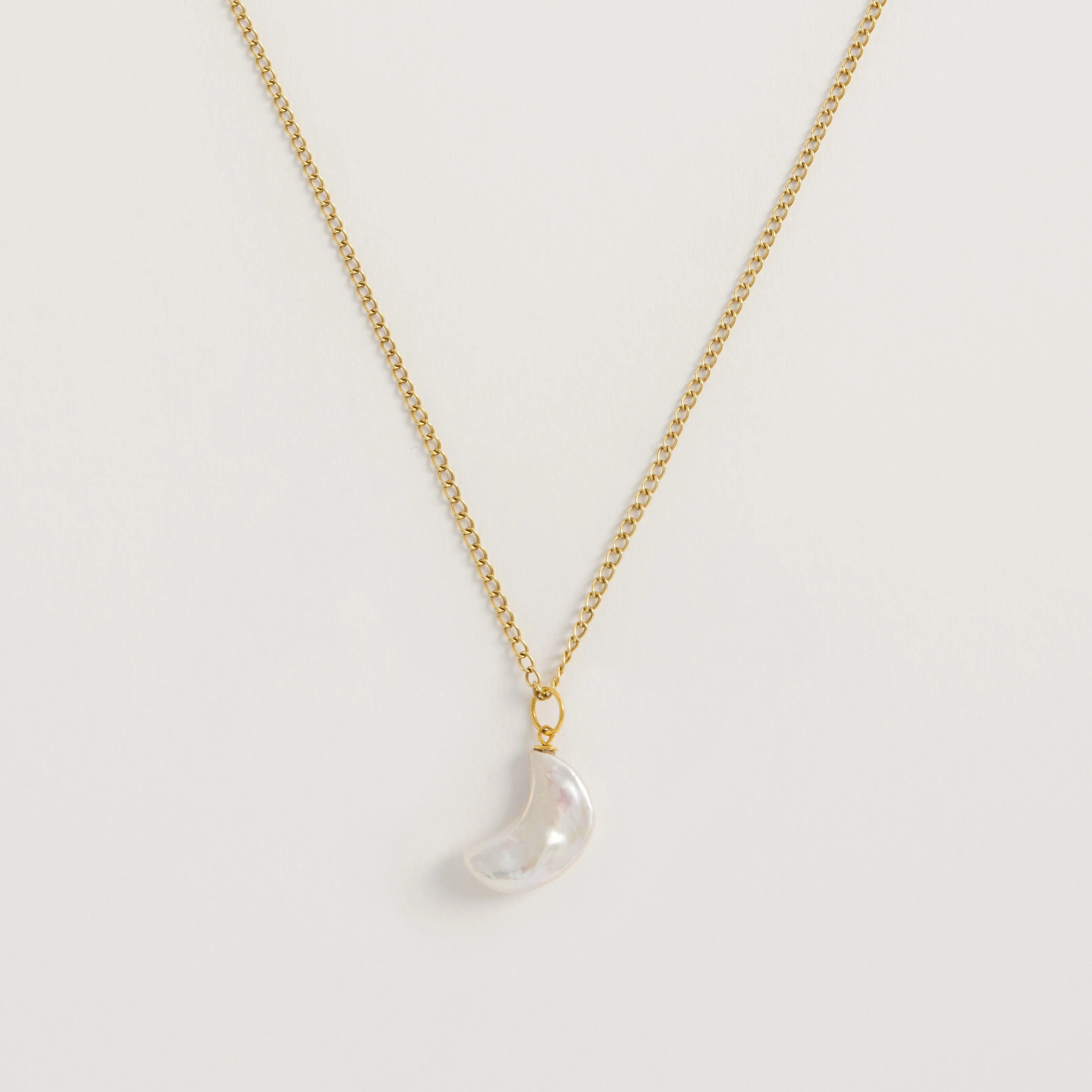 Moon Pearl Charm Necklace Gold Freya Rose