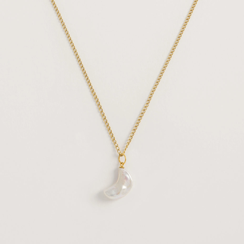 Moon Pearl Charm Necklace Gold Freya Rose - Main Image
