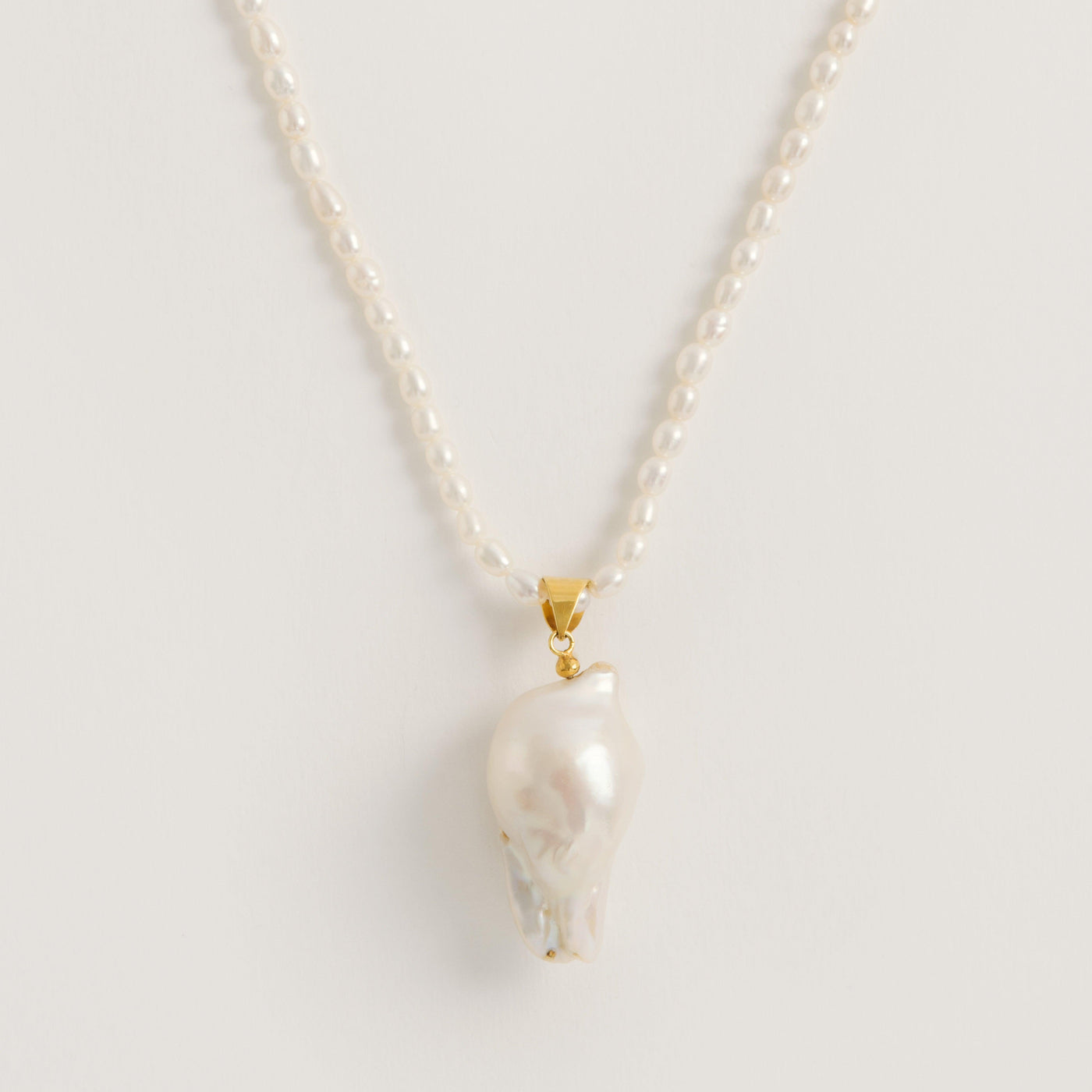 Rice Pearl Necklace with Large Baroque Pearl Pendant - Freya Rose Pearl Jewellery