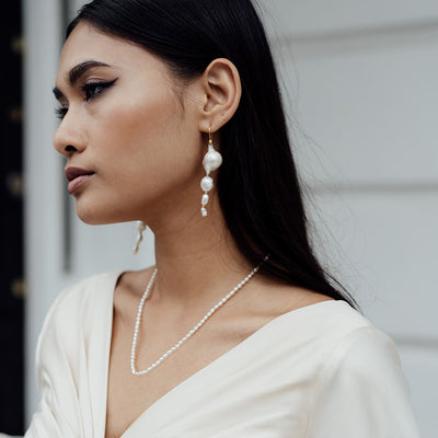 Rice Pearl Necklace shown on a model - Freya Rose Pearl Jewellery