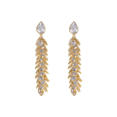 Gold Crystal Long Drop Earrings - Freya Rose Jewellery