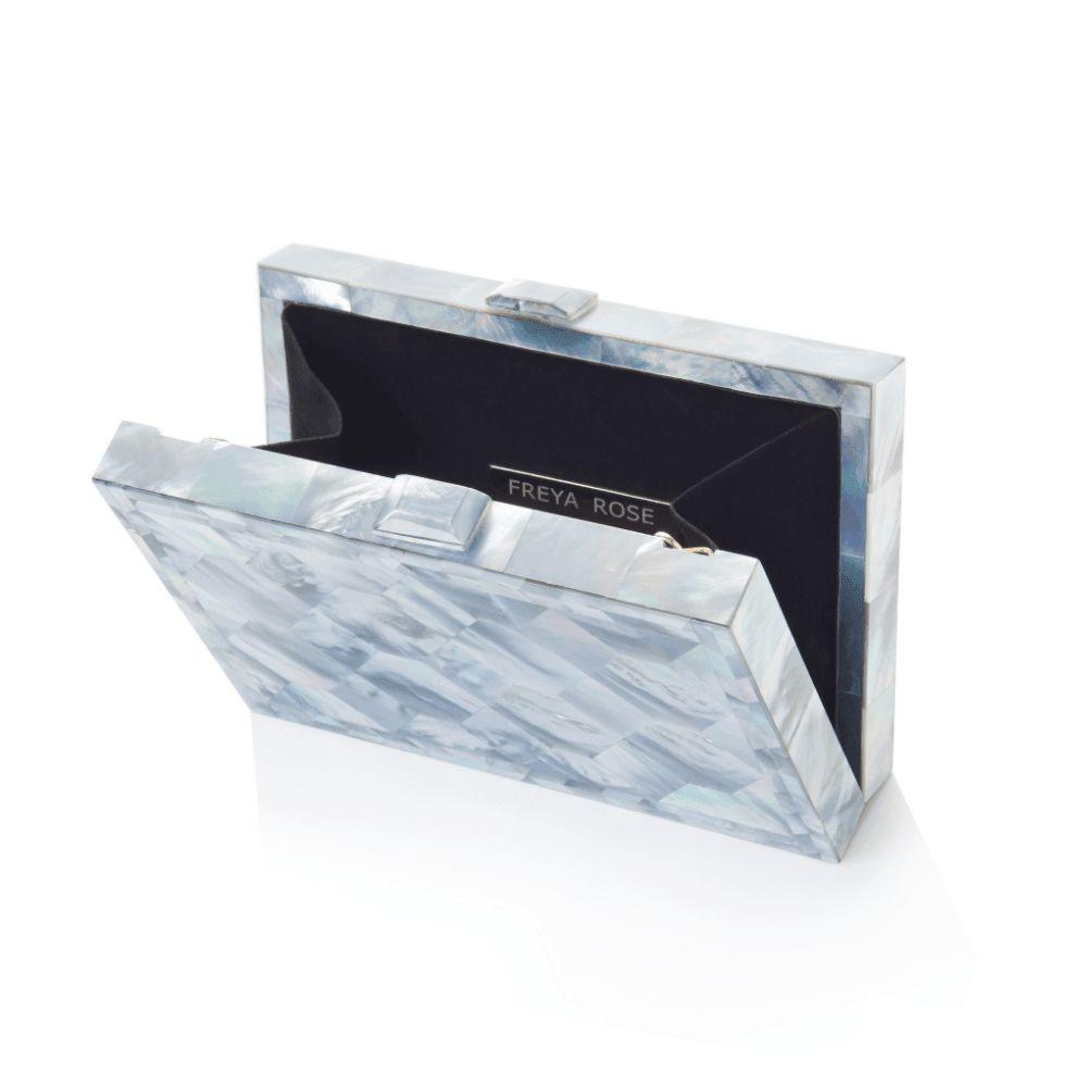 Athena Pale Blue Mother of Pearl Clutch Bag Freya Rose