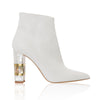 'Jasmine' Designer Boots by Freya Rose Londin - Ivory leather boots with signature pearl heels