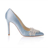 A side shot of a Blue Freya Rose Embellished Bridal Shoe.