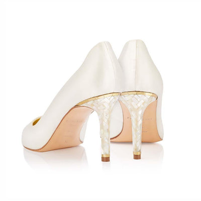 Back shot of 'Chelsea' Designer weding shoe by Freya Rose London - An ivory Court shoe with pearl heels