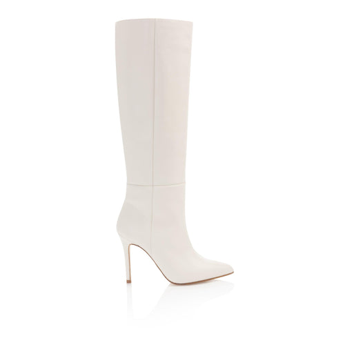 Jade knee-high white leather boots - Freya Rose Pearl Shoes and Jewellery