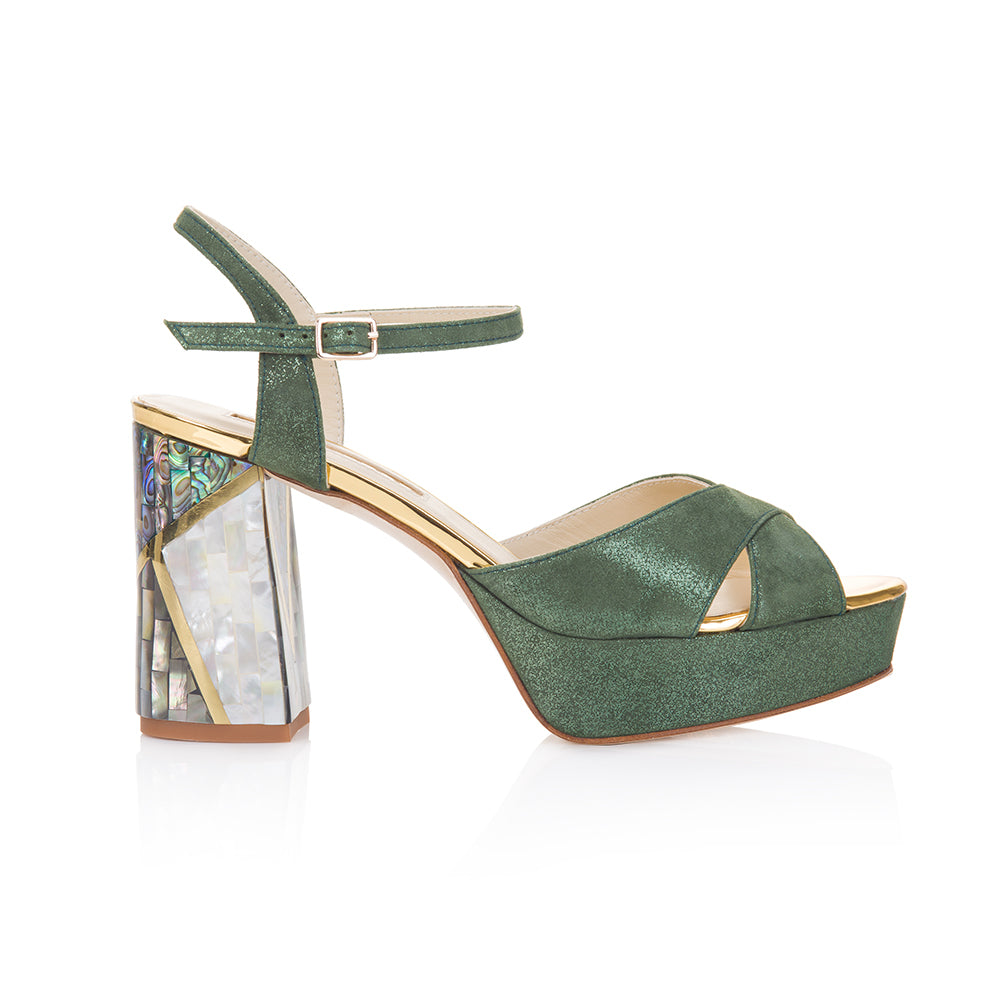 Freya Rose London 'Zahra Verde' Couture Shoes - Designer Womens Shoes with Pearl Heels