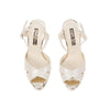 A top view of 'Bonnie' a Freya Rose Ivory Suede Bridal Shoe with pearl heels