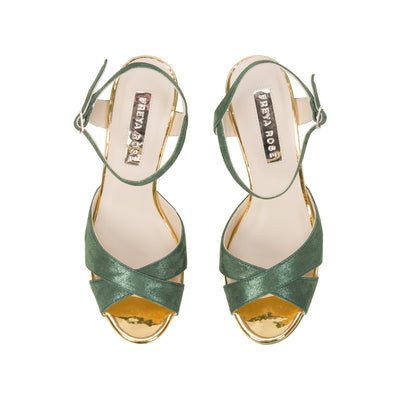 Top View of Freya Rose London 'Zahra Verde' Couture Shoes - Designer Womens Shoes with Pearl Heels