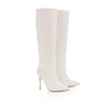 Jade knee-high white leather boots  - Freya Rose Pearl Shoes and Jewellery