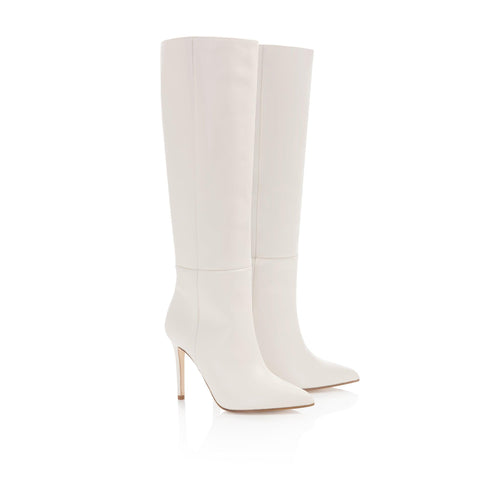Jade knee-high white leather boots  - Freya Rose Pearl Shoes and Jewellery
