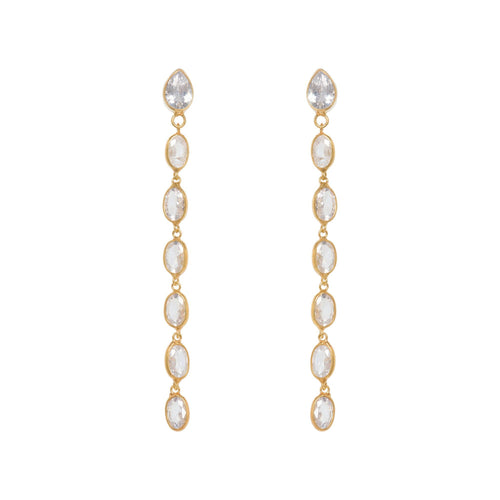 Oval Crystal Framed Long Drops - Freya Rose Pearl Shoes and Jewellery
