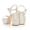 Product image of 'Gigi' Champagne suede Mother of Pearl sandal platform block heel shoes by Freya Rose