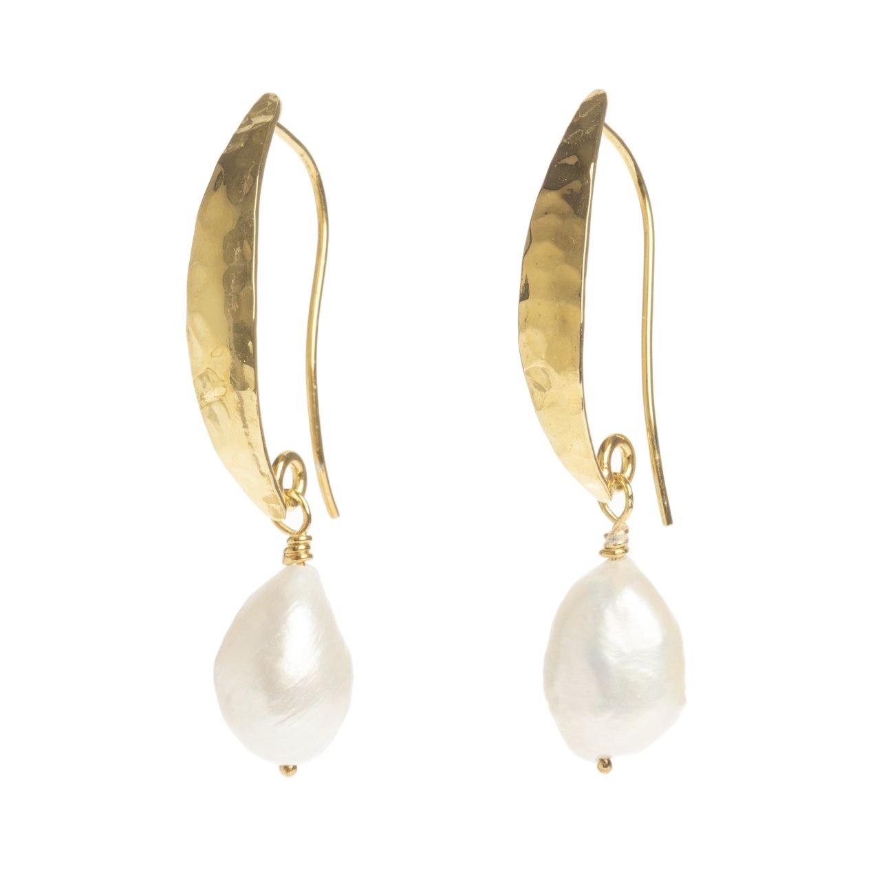 Hammered Gold Baroque Pearl Earrings - Freya Rose Jewellery