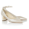  champagne wedding shoes - Champagne suede Mother of Pearl low block heel shoes