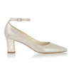 Champagne suede Mother of Pearl low block heel shoes -  - champagne wedding shoes