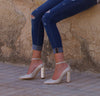Micola Champagne - Pearl Heel - Freya Rose Champagne suede Mother of Pearl low block heel shoes - champagne wedding shoes