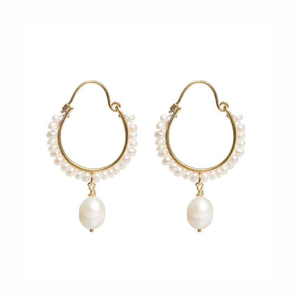Small Pearly Drop Hoop Earrings - Freya Rose Pearl Jewellery
